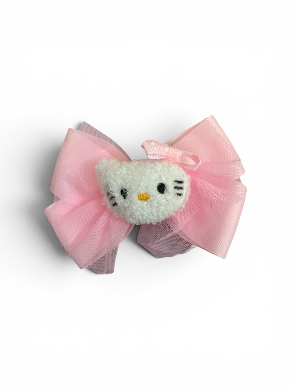 Sanrio Pink Bow Hair Clip with White Hello Kitty Plush